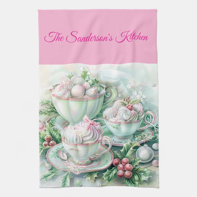 personalised christmas, pastel christmas, pink and kökshandduk (Vertikal)