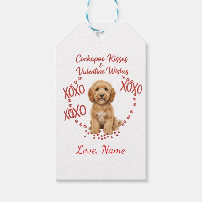 Personalised Cockapoo Kisses Valentine Wishes Presentetikett (Framsidan)