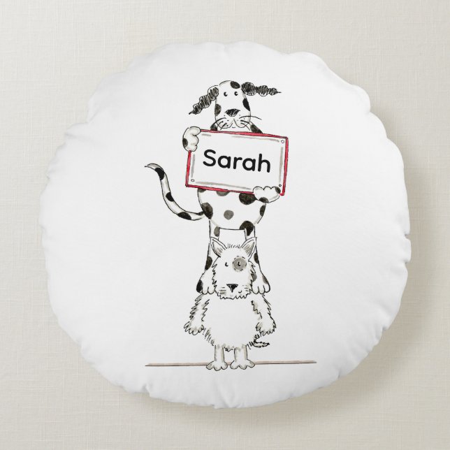 Personalised Cute Dog Acrobat Throw Pillow Cushion Rund Kudde (Framsidan)