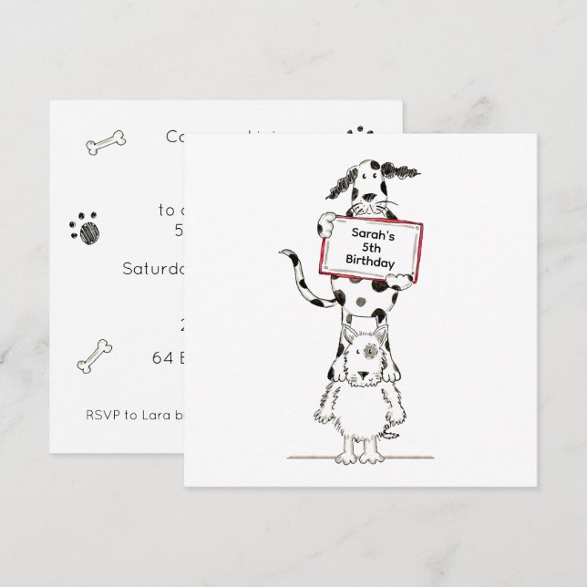 Personalised Cute Dog Acrobats Birthday Invitation (Fram/baksida)