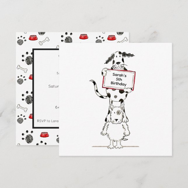 Personalised Cute Dog Acrobats Birthday Invitation (Fram/baksida)