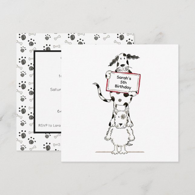 Personalised Cute Dog Acrobats Birthday Invitation (Fram/baksida)