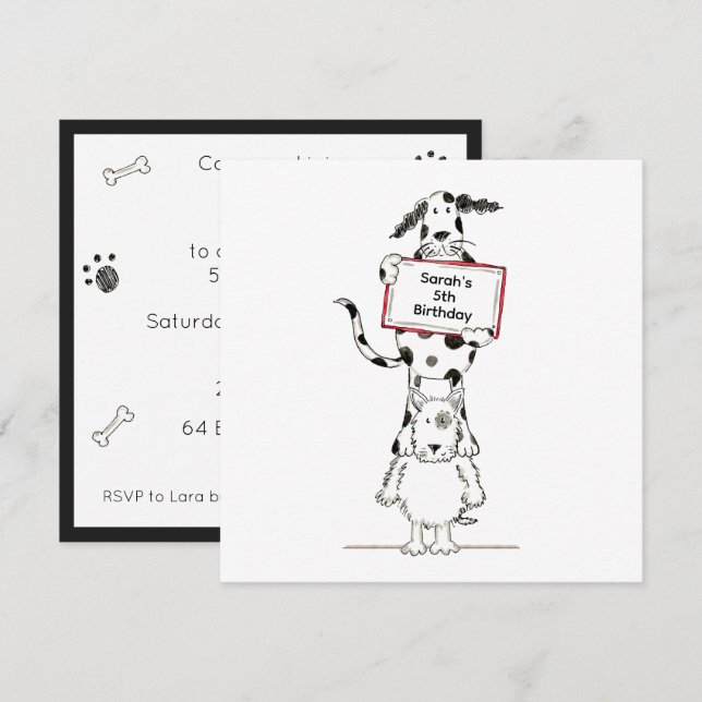 Personalised Cute Dog Acrobats Birthday Invitation (Fram/baksida)