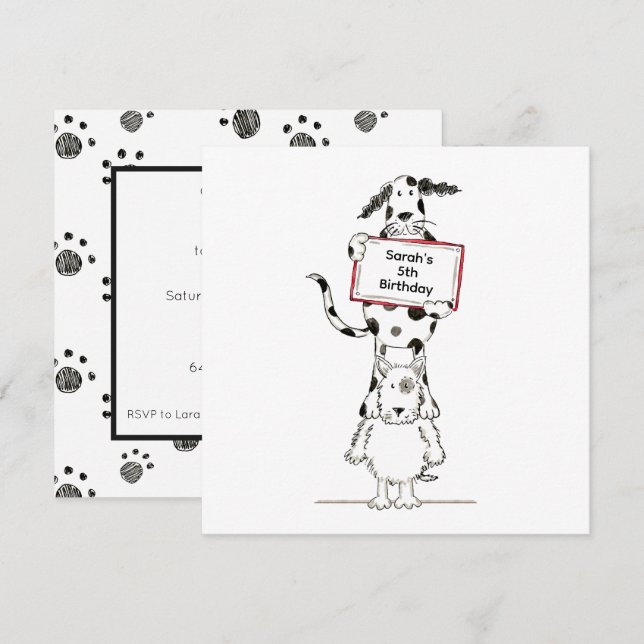 Personalised Cute Dog Acrobats Birthday Invitation (Fram/baksida)