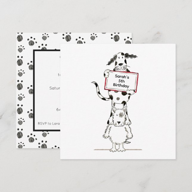 Personalised Cute Dog Acrobats Birthday Invitation (Fram/baksida)