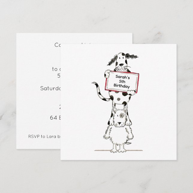 Personalised Cute Dog Acrobats Birthday Invitation (Fram/baksida)