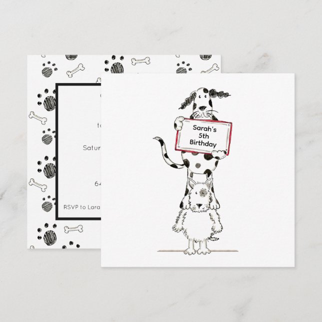 Personalised Cute Dog Acrobats Birthday Invitation (Fram/baksida)