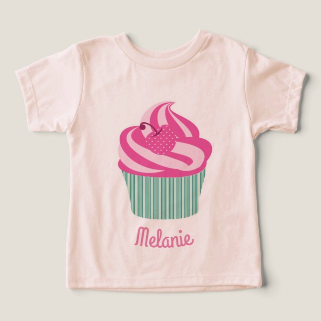 Personalised Cute Pink Cupcake  T Shirt (Design Framsida)