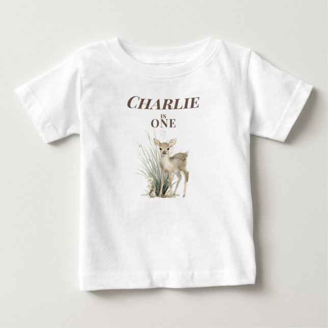 Personalised Deer 1st Birthday  T Shirt (Framsida)