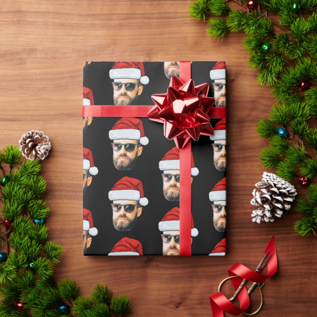 Personalised Face Santa Hat Gift Wrap, Funny Face Presentpapper (Julgåva)