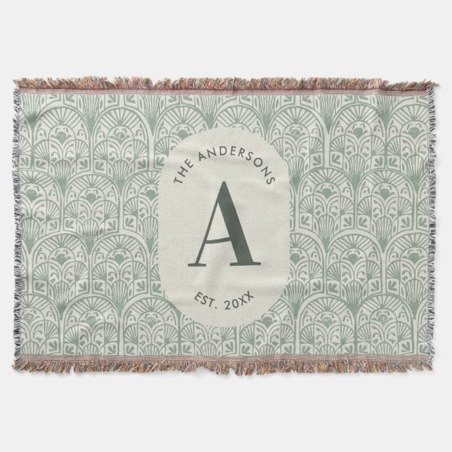 Personalised Family Name Monogram Sage Green Deco Filt (Framsidan)
