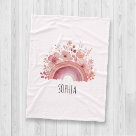 Personalised Floral Rainbow Kids Custom Name Fleecefilt