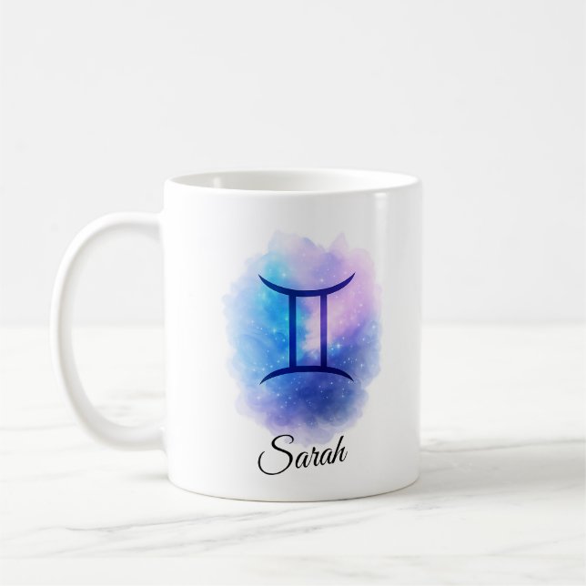 Personalised Gemini Mug Gift for Birthday, Star  Kaffemugg (Vänster)