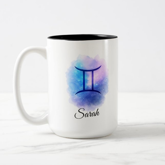 Personalised Gemini Mug Gift for Birthday, Star  Två-Tonad Mugg (Vänster)