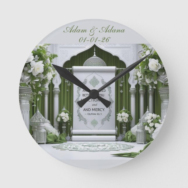 Personalised Islamic Bridal Wall Clock Rund Klocka (Framsida)