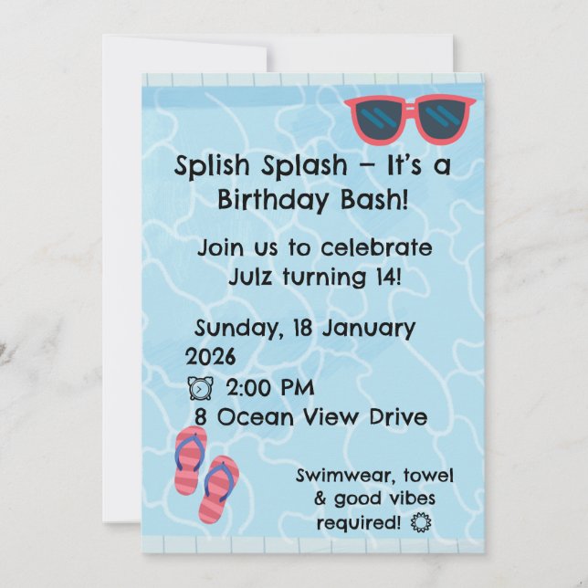 Personalised Kids Pool Party Invitation | Summer Inbjudningar (Framsida)