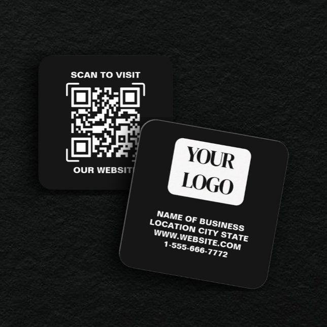 PERSONALISED Modern Black and QR CodeBusiness Card Fyrkantigt Visitkort (Skapare uppladdad)