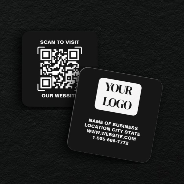 PERSONALISED Modern Black and QR CodeBusiness Card Fyrkantigt Visitkort (Skapare uppladdad)