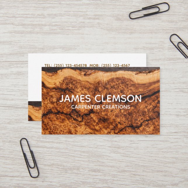 Personalised Moderrn Wooden Carpentry Construction Visitkort (Fram/Back In Situ)