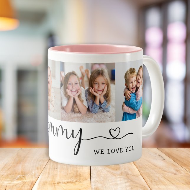 Personalised Mommy We Love You 4 Photo Två-Tonad Mugg (Skapare uppladdad)