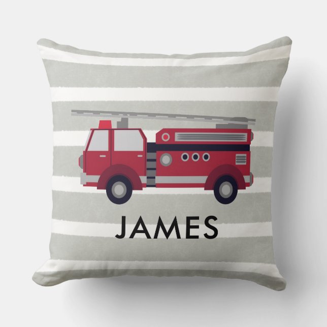 Personalised Name Red Fire truck Cushion Kudde (Framsida)