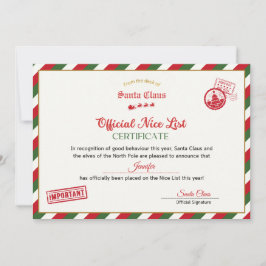 Personalised Official Nice List Certificate Santa Inbjudningar