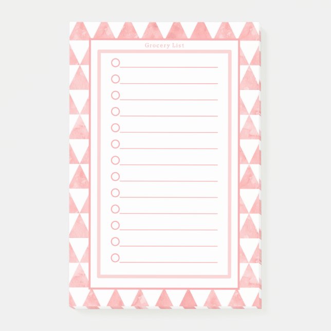 Personalised Pink & White Triangles Grocery List. Post-it Block (Framsida)