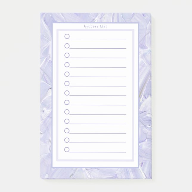 Personalised Purple Paint Strokes Grocery List. Post-it Block (Framsida)