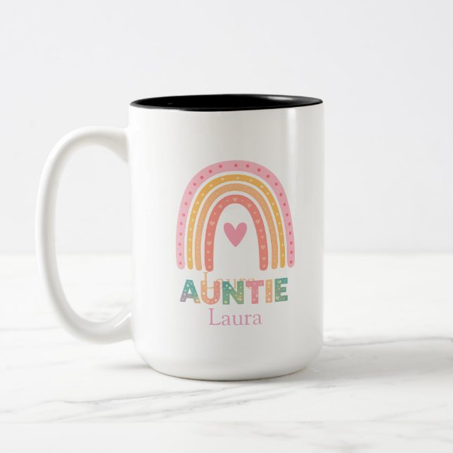 Personalised Rainbow Mug Gift for Auntie Best mug Två-Tonad Mugg (Vänster)
