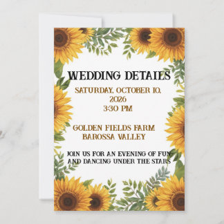 Personalised Sunflower Wedding Details Card Inbjudningar