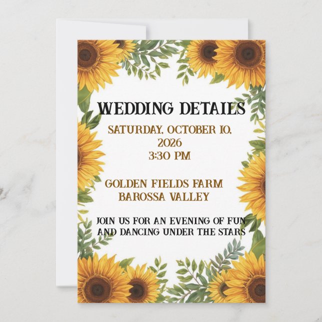 Personalised Sunflower Wedding Details Card  Inbjudningar (Framsida)