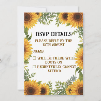 Personalised Sunflower Wedding RSVP Card | Rustic Inbjudningar