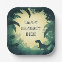 Personalised T-Rex Silhouette Paper Plate Green