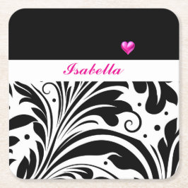 Personalised Trendy Black & White Paper Coaster Underlägg Papper Kvadrat
