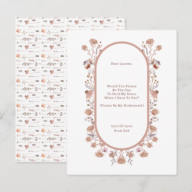 Personalised Wedding Be My Bridesmaid Invitation. Vykort (Fram/baksida)