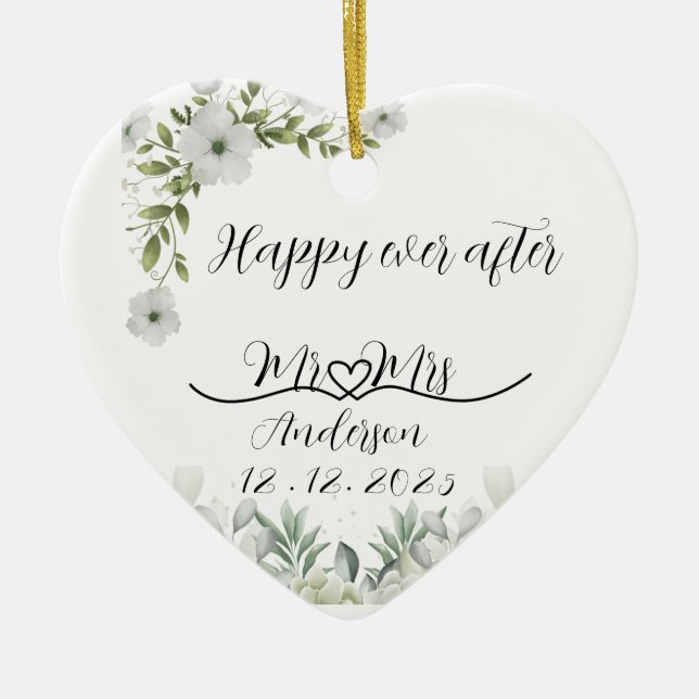 Personalised Wedding Gift happy ever after  Julgransprydnad Keramik (Framsidan)