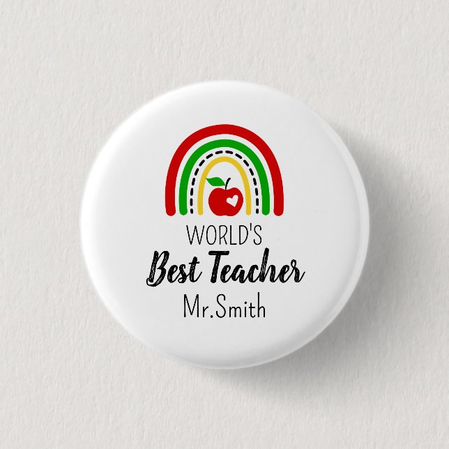 Personalised World's Best Teacher Round badge Knapp (Framsida)