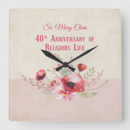 Personalisera, 40-årsjubiléet, nun, Rosa och Fyrkantig Klocka