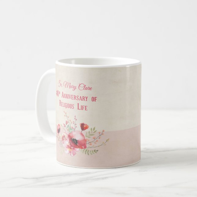 Personalisera, 40-årsjubiléet, nun, Rosa och Kaffemugg (Framsida vänster)
