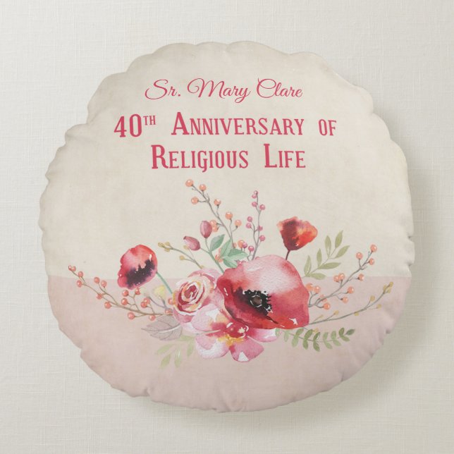 Personalisera, 40-årsjubiléet, nun, Rosa och Rund Kudde (Framsidan)