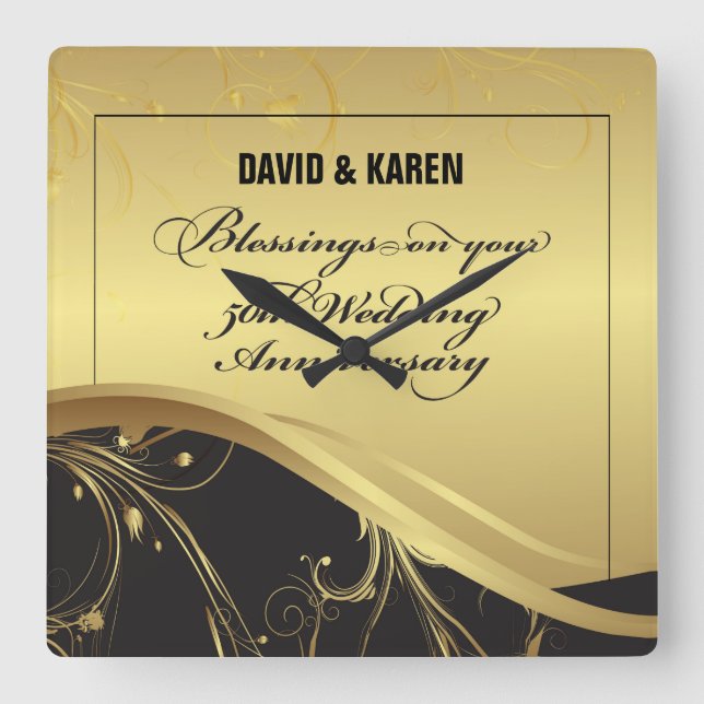 Personalisera, 50:e Bröllop-årsdagen Religiösa Fyrkantig Klocka (Framsida)