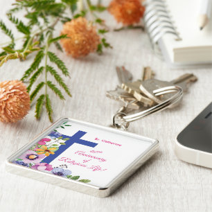 Personalisera, 60-årsdag nun Religiösa Life Fyrkantig Silverfärgad Nyckelring