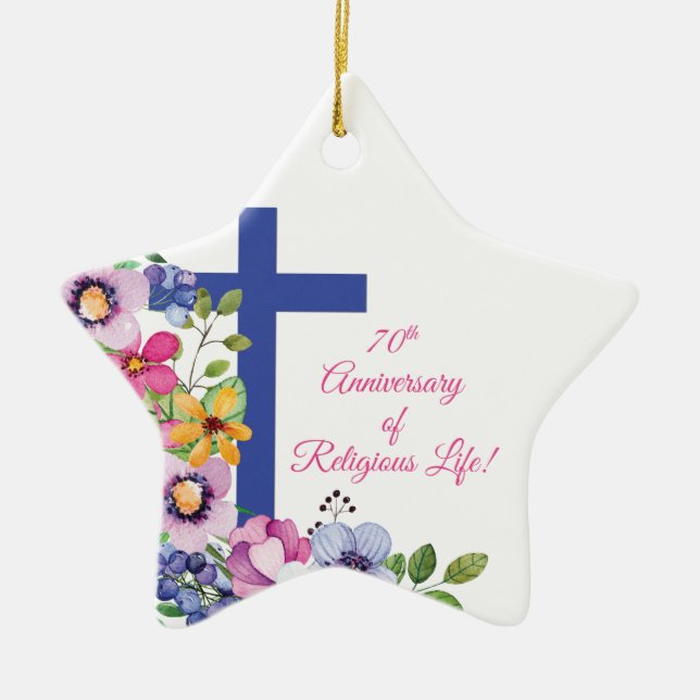 Personalisera, 70-årsdag, nun Religiösa Life Julgransprydnad Keramik (Framsidan)