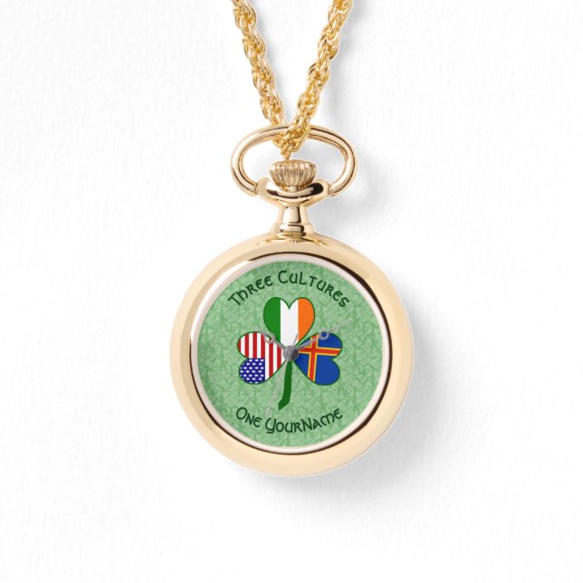 Personalisera Åland Öarna Shamrock Damer Armbandsur (Framsida)