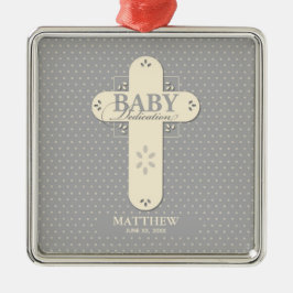 Personalisera, Baby Dedication Cream & Grå Kors Julgransprydnad Metall