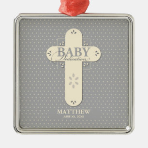Personalisera, Baby Dedication Cream & Grå Kors Julgransprydnad Metall