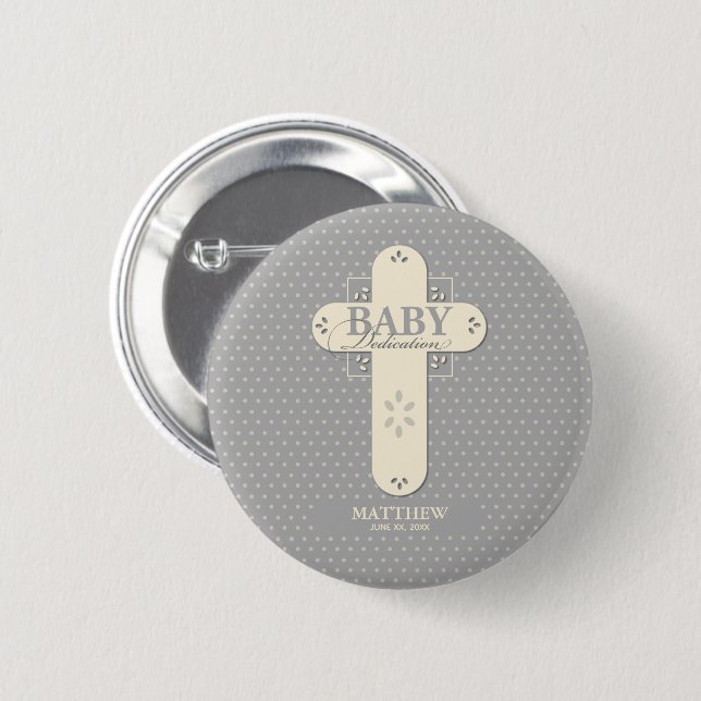 Personalisera, Baby Dedication Cream & Grå Kors Knapp (Framsida & baksida)