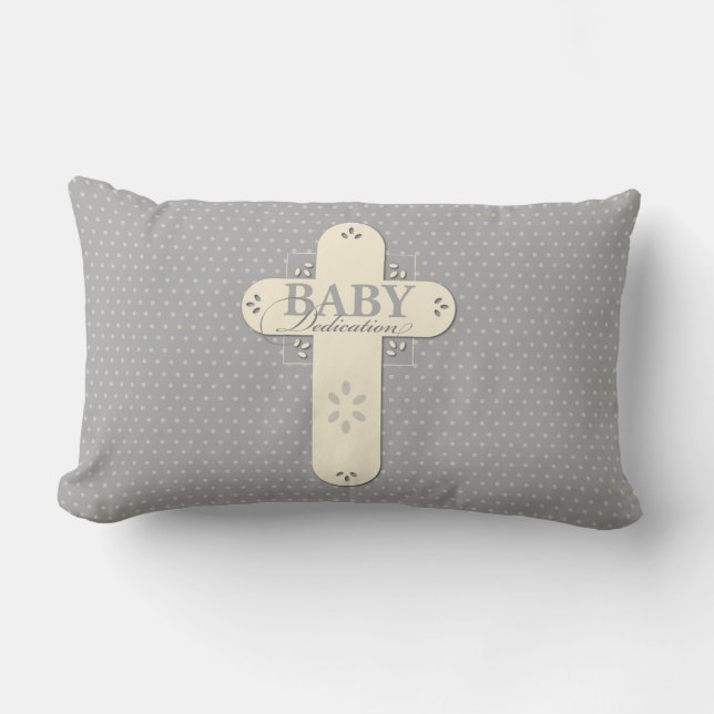 Personalisera, Baby Dedication Cream & Grå Kors Lumbarkudde (Framsida)