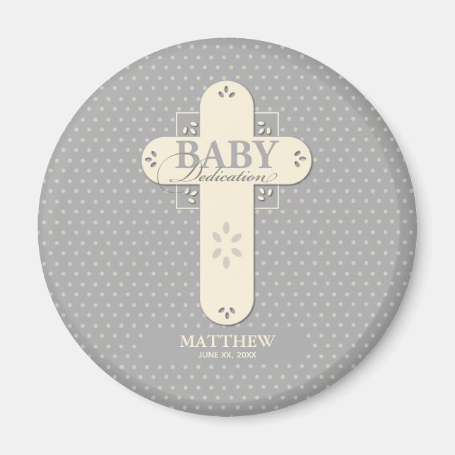 Personalisera, Baby Dedication Cream & Grå Kors Magnet (Framsidan)