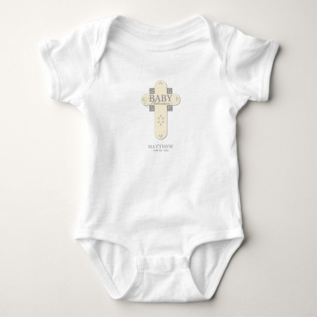 Personalisera, Baby Dedication Cream & Grå Kors T Shirt (Framsida)